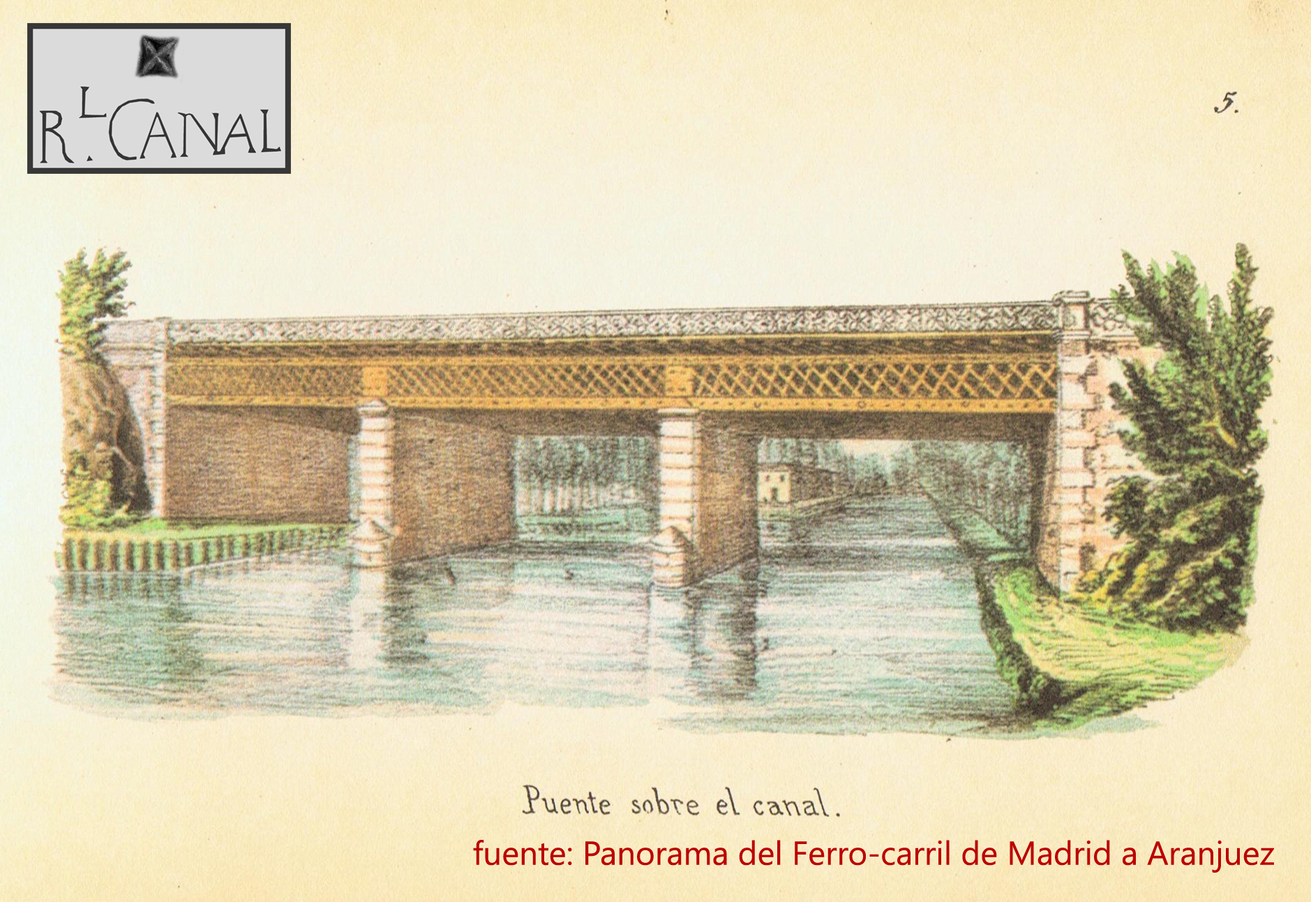 Grabado del puente sobre el Canal del ferrocarril de Madrid a Aranjuez 